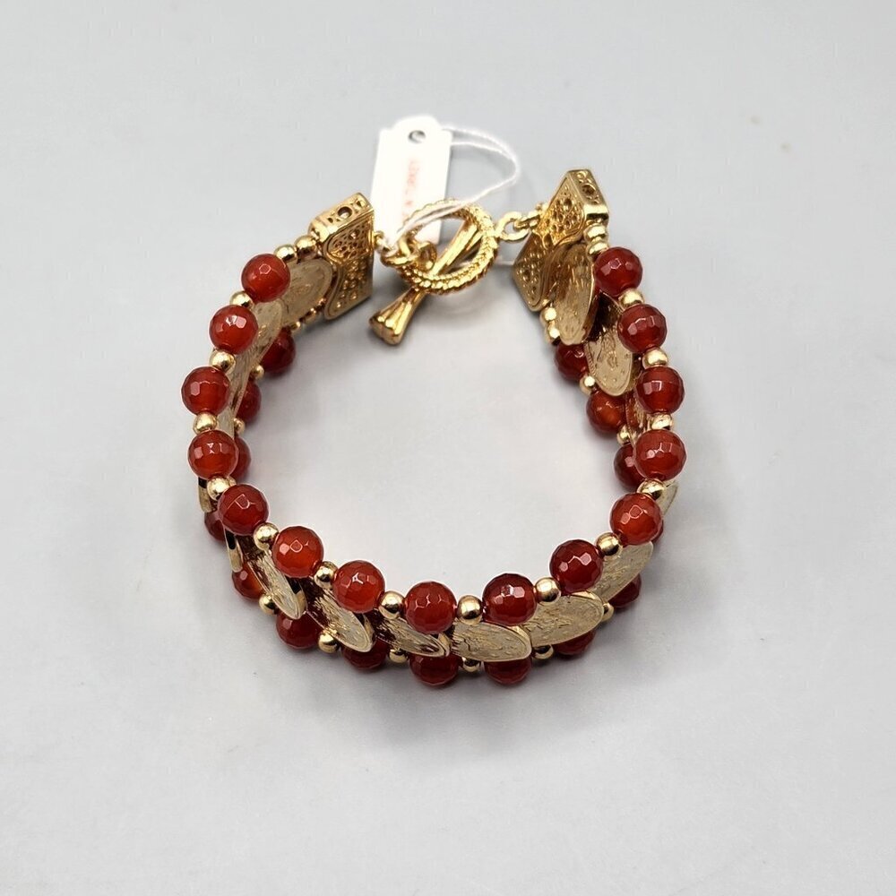 Turkish Replica Gold Coin Bracelet w/ Red Beads Ottoman